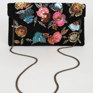 NWT Lulu's Embroidered Sequin Velvet Clutch Crossbody Evening Bag